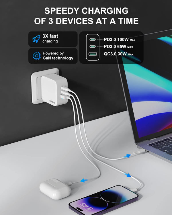 Nekteck GaN Charger 100W USB C Charger 3-Ports