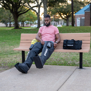 A Black Man Use Full Leg Boot After Play Basketball