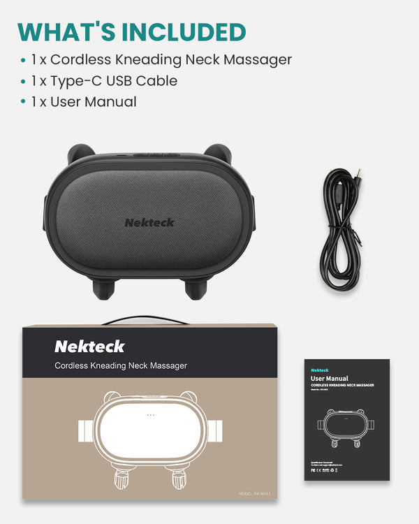 Nekteck Neck Massager with Heat, Cordless Electric Deep Tissue 6D Kneading Massage Pillow